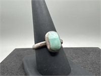 925 Silver Ring w/ Blue Stone, Size 8.75, TW 5.6g