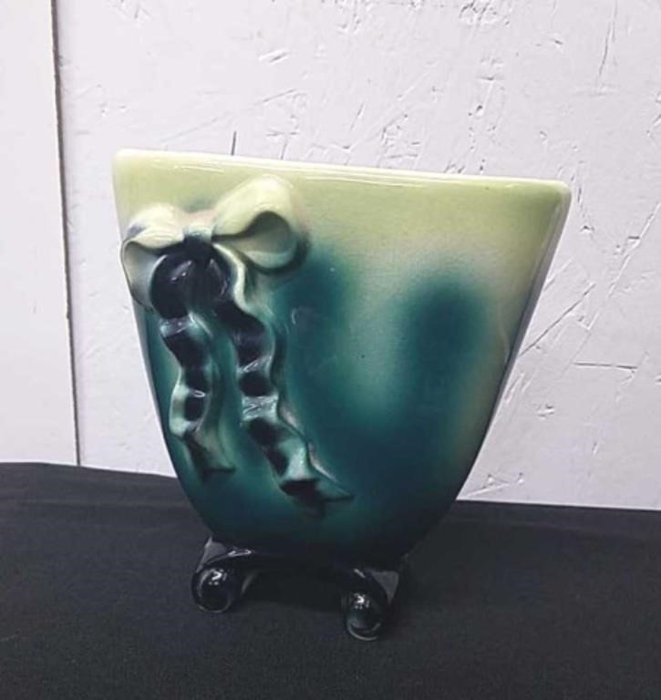 6.5 in vintage Royal Copley green ceramic vase