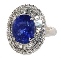 14k Gold 9.00 ct Oval Tanzanite & Diamond Ring