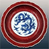 Chinese Oxblood Porcelain Bowl With A Blue And Whi