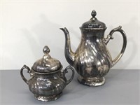 Coffee Pot & Sugar Bowl -Silver Finish Pottery