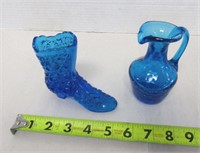 Blue Collectible Shoe & Italian Crackle Pitcher