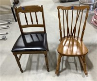 Wooden chair w/ cushion & wooden rocking chair