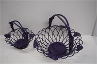 Two Purple Painted Metal Baskets