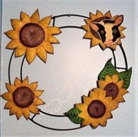 Sunflowers and Holstein Cow Metal Sign