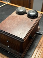 Antique Oak Wooden Telephone Box w Crank