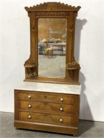 Walnut Victorian Marble Top Three Drawer Dresser