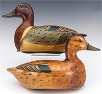 GREEN-WINGED TEAL HEN & DRAKE DECOYS MARKED PERDEW