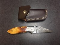 Hand Forged Damascus 8" Buffalo Horn Knife