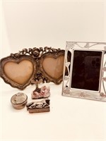 Estate Pewter Lot Frame, trinket Boxes