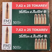 (100) Rounds of Sellier & Bellot 7,62 x 25 Ammo