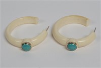14K Bone and Turquoise Earrings 9.9 TGW
