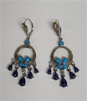 .925 Lapis and Turquoise Chandelier Earrings 10.0