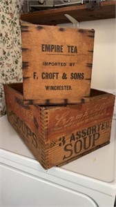 Two wood Antique boxes, one for Campbell’s