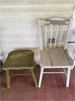 White chippy paint chair & green chair base