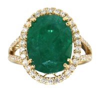 14kt Gold 7.18 ct GIA Oval Emerald & Diamond Ring