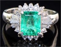 Platinum 1.96 ct Natural Emerald & Diamond Ring