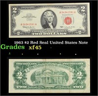 1963 $2 Red Seal United States Note Grades xf+