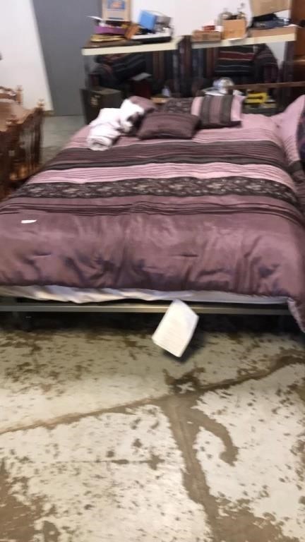 Queen bed with metal platform. With