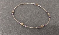 Vtg. Ankle bracelet w/purple silver beads