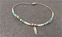Vtg. Ankle bracelet w/ feather and decor stones