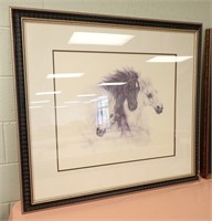 FRAMED & MATTED PRINT OF 3 HORSES, 38" X 34"