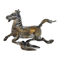 Â Chinese Galloping Horse Patinated Metal Sculptur