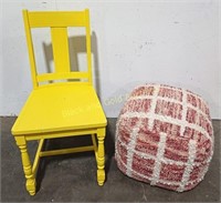 Yellow Painted Chair & Cushioned Footrest