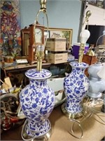 2 BLUE PORCELAIN BASE LAMPS