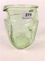 Green Princess 6" depression glass juice pitcher