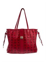 Mcm Red Printed Gold-tone Hardware Open Top Tote