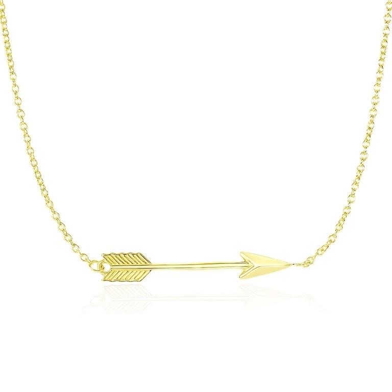 14k Gold Horizontal Arrow Pendant Necklace