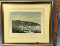 15.5x17.5" matted and framed engraving of northern