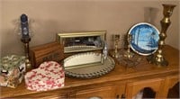 Assortment of Candle Holders, Candles, a Framed