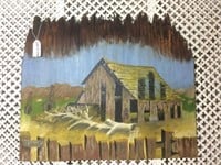 Abandoned barn painting on old barn wood