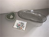 AYNSLEY DISH, WEDGEWOOD HEART SHAPED DISH AND