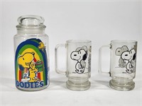 GLASS PEANUTS SNOOPY MUGS & GOODIES JAR