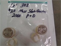 Mass 2000 State Quarters P & D 2 $10 Rolls