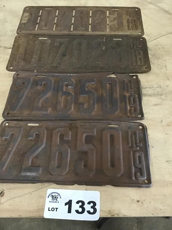 PAIRS 1918 AND 1919 LICENSE PLATES