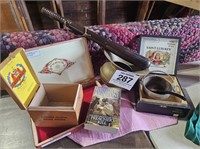 Cigar boxes, spitoon, pipe, etc.
