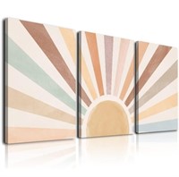 3 boho wooden framed sunshine canvases
