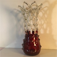 PINEAPPLE RUBY AND CLEAR GLASS VASE