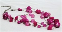 Pink Beaded Multi-Strand Necklace w/ earrings