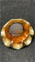 Vintage Rhinestone Brooch Amber 2" Across