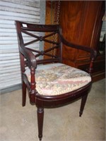 Mahogany Carved Back Desk Chair W/ Reeded Fore Leg