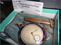 Vintage Waltham 21 jewel enamel front pocket watch