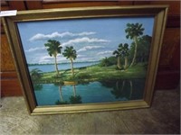 Florida Coastal Painting On Board Signed "M. Adoms