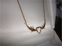 14Kt Dolphin & Heart Necklace  10.5Gr