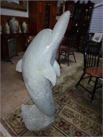 Carved Green Jade Dolphin Sculpture 47" Tall