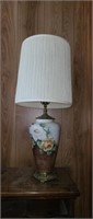 Vintage cast brass hand-painted 32-in table lamp